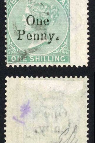 Bermuda SG17 1d on 1/- Green Cat 250 pounds