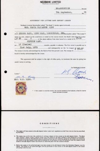 South Africa Revenue BF153 20c on a document