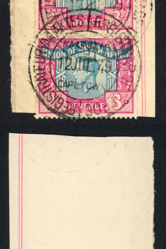 South Africa BF73 3/- Red and Blue x 2 on piece