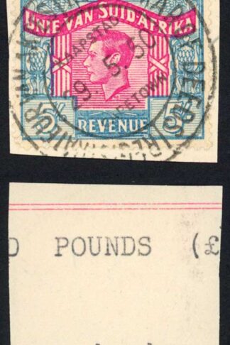 South Africa BF74a 5/- blue and red LANGUAGE ERROR