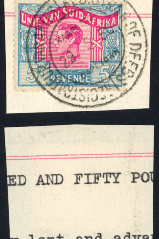 South Africa BF74a 5/- blue and red LANGUAGE ERROR