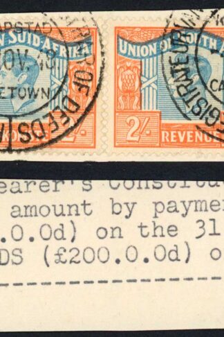 South Africa BF71 2/- Pair on piece