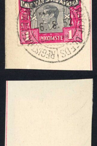 South Africa BF69 1/- Red and Grey and BF76 15/- Green on piece