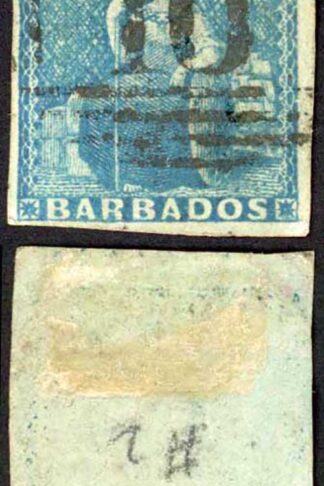 Barbados SG4 (1d) Deep Blue (corner crease) Cat 70 pounds