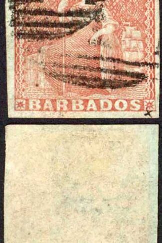 Barbados SG5 (4d) Brownish Red Four margins Cat 275 pounds