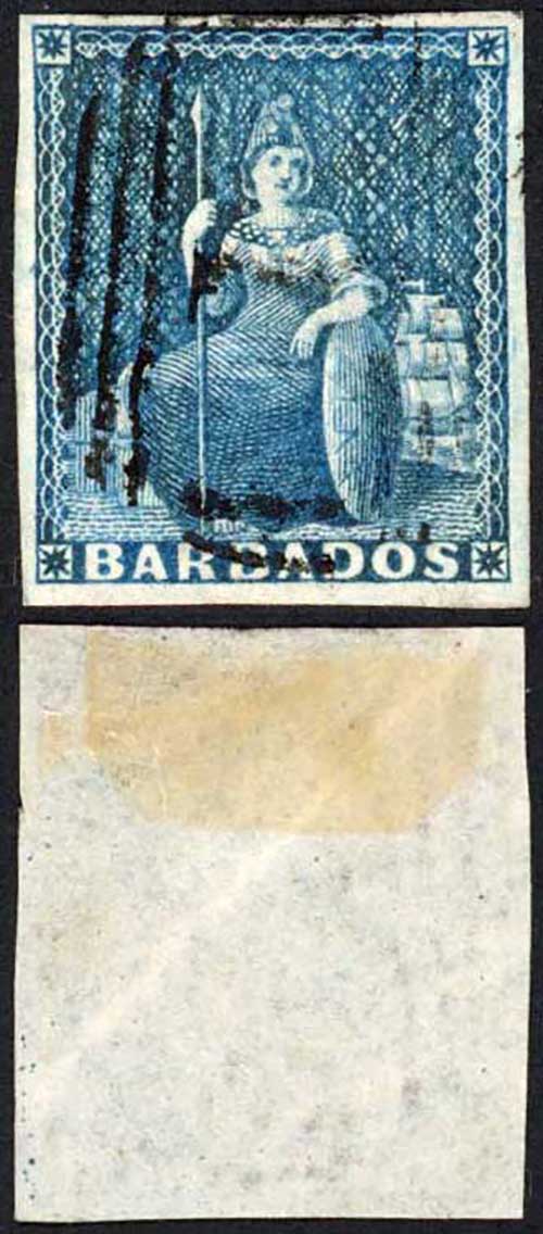 Barbados SG10 (1d) Deep Blue Cat 60 pounds (creased)