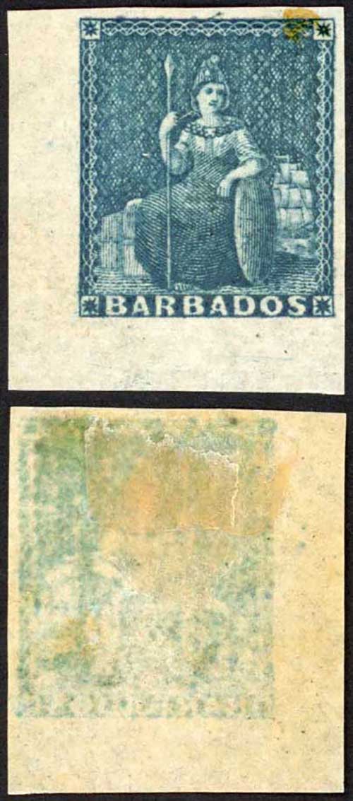 Barbados SG10 (1d) Deep Blue M/M (stain top right) Cat 110 pounds
