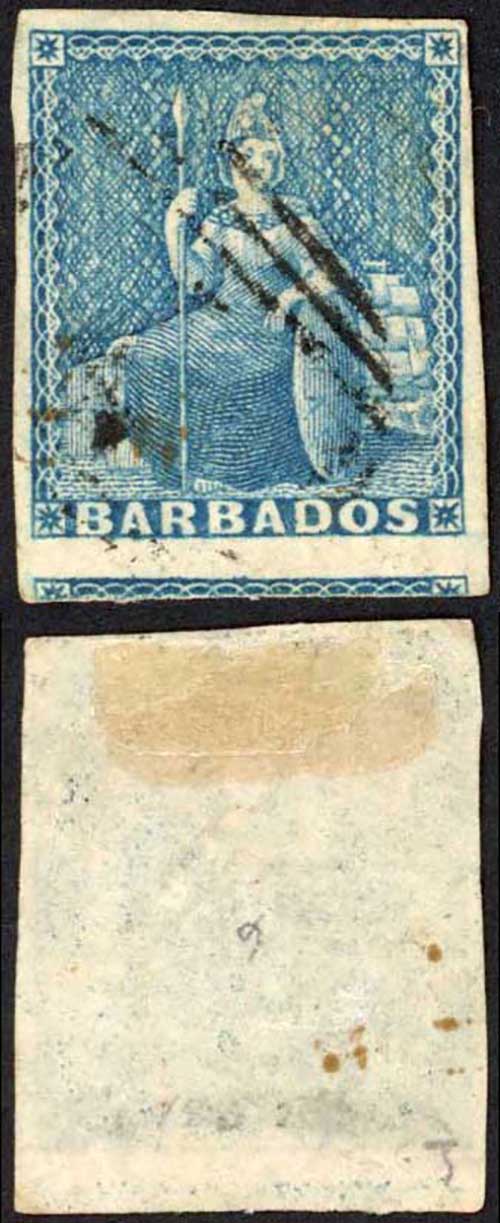 Barbados SG9 (1d) Pale Blue Cat 75 pounds