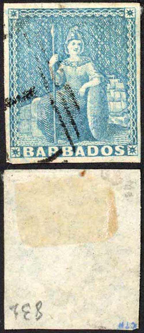 Barbados SG9 (1d) Pale Blue Cat 75 pounds