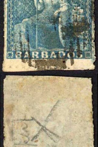 Barbados SG15 (1d) Deep Blue Pin Perf 14 Cat 200 pounds