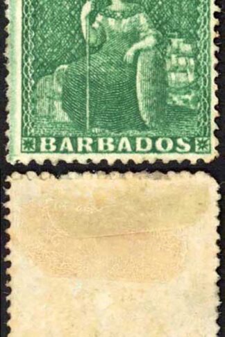 Barbados SG17 (1/2d) Deep Green Clean cut perf 14 to 16 Part Gum Cat 190 pounds