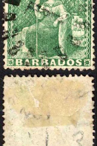 Barbados SG17 (1/2d) Deep Green Clean cut perf 14 to 16 Cat 22 pounds