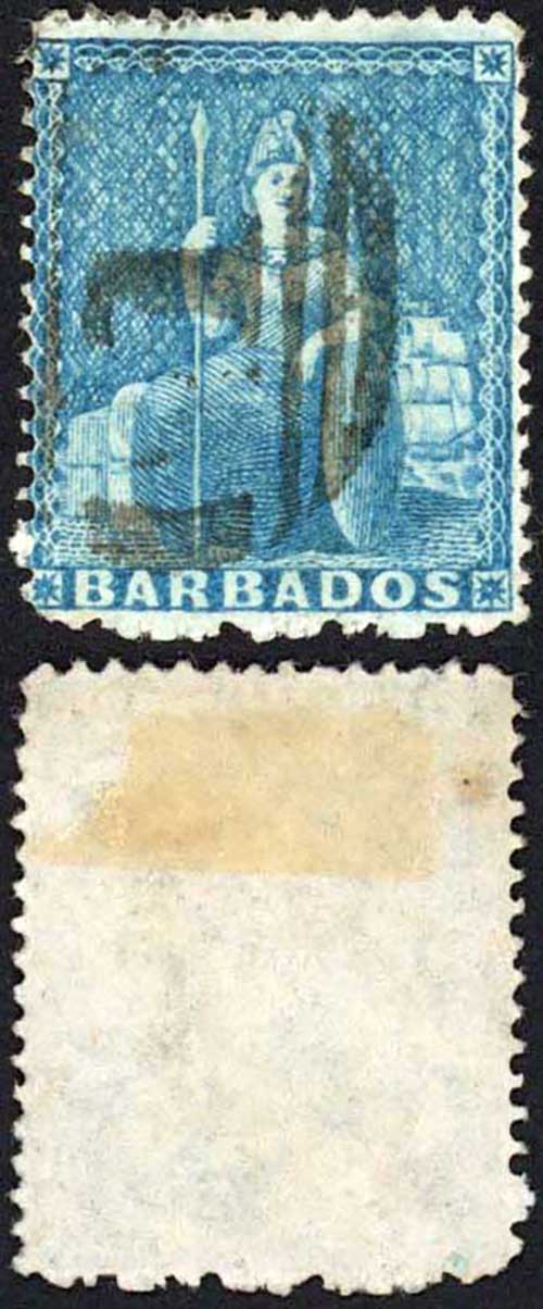 Barbados SG18 (1d) Pale Blue Clean cut perf 14 to 16 Cat 85 pounds