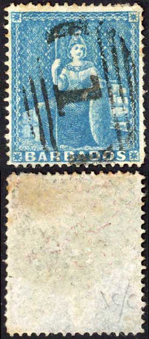 Barbados SG18 (1d) Pale Blue Clean cut perf 14 to 16 Cat 85 pounds