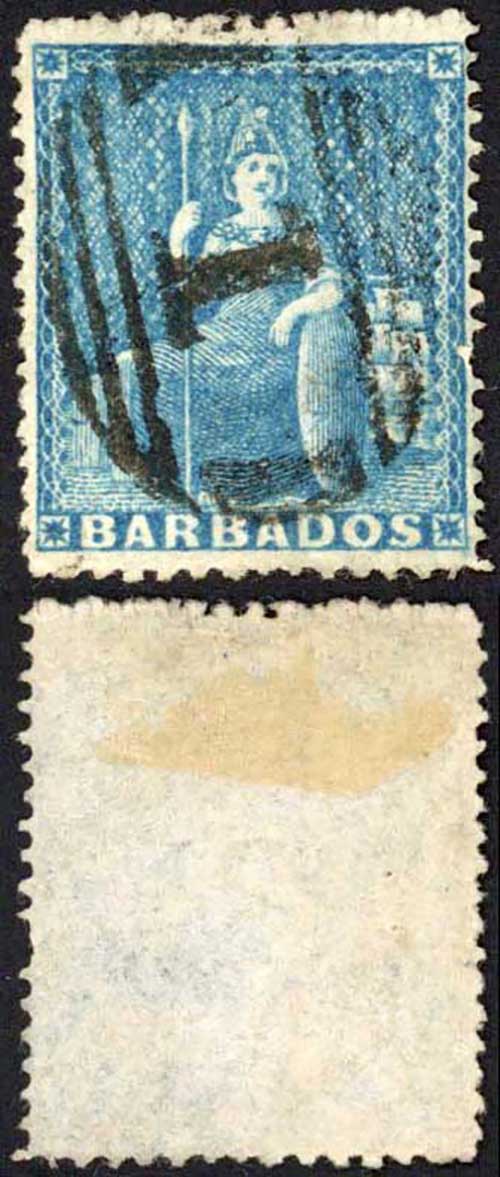 Barbados SG18 (1d) Pale Blue Clean cut perf 14 to 16 Cat 85 pounds