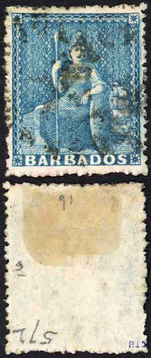 Barbados SG18 (1d) Pale Blue Clean cut perf 14 to 16 Cat 85 pounds