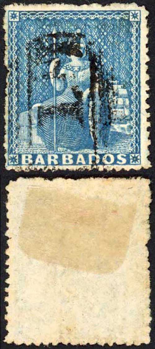 Barbados SG19 (1d) Blue Clean cut perf 14 to 16 Cat 90 pounds
