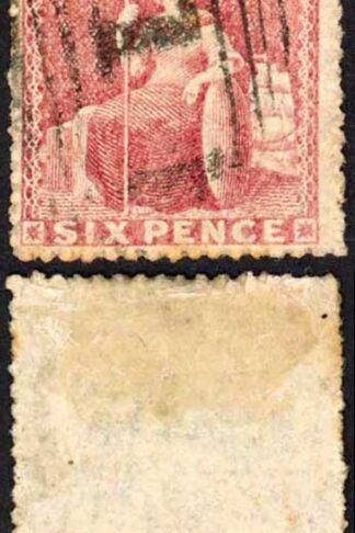 Barbados SG29 6d Rose-red Rough Perf 14 to 16 No Wmk (Toning) Cat 24 pounds