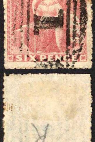 Barbados SG29 6d Rose-red Rough Perf 14 to 16 No Wmk Cat 24 pounds
