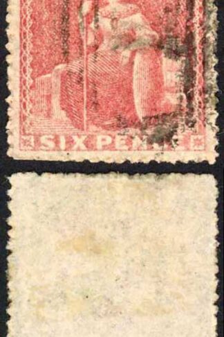 Barbados SG29 6d Rose-red Rough Perf 14 to 16 No Wmk Cat 24 pounds
