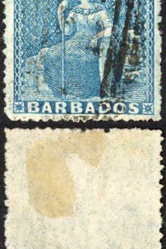 Barbados SG23 (1d) Blue Rough Perf 14 to 16 No Wmk
