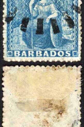 Barbados SG23 (1d) Blue Rough Perf 14 to 16 No Wmk