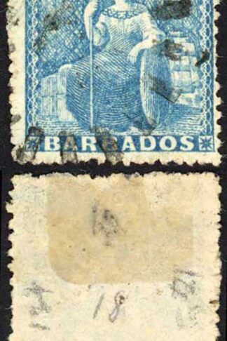 Barbados SG23 (1d) Blue Rough Perf 14 to 16 No Wmk