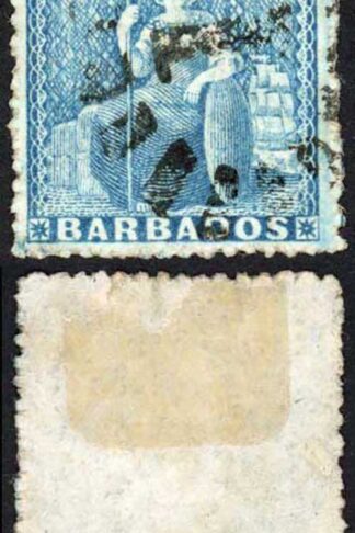 Barbados SG23 (1d) Blue Rough Perf 14 to 16 No Wmk