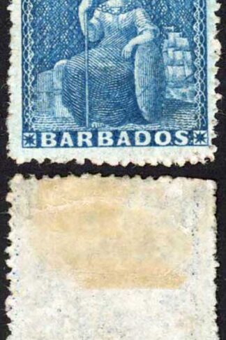 Barbados SG24 (1d) Deep Blue Rough Perf 14 to 16 No Wmk Mint No Gum Cat 75 poun