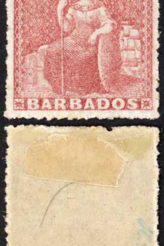 Barbados SG25 (4d) Dull Rose-red Rough Perf 14 to 16 No Wmk M/M Cat 170 pounds