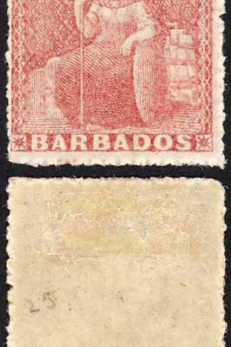 Barbados SG25 (4d) Dull Rose-red Rough Perf 14 to 16 No Wmk M/M Cat 170 pounds