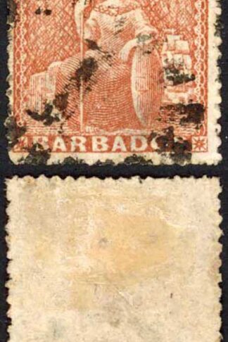 Barbados SG26 (4d) Dull Brown-red Rough Perf No Wmk Cat 85