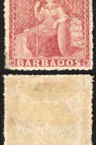 Barbados SG27 (4d) Lake-rose Rough Perf 14 to 16 No Wmk M/M Cat 190 pounds