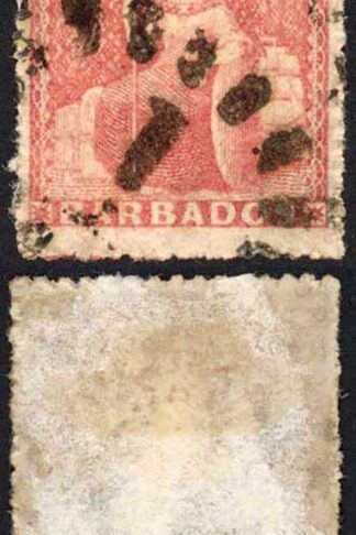 Barbados SG27 (4d) Lake-rose Rough Perf 14 to 16 No Wmk Cat 110 pounds