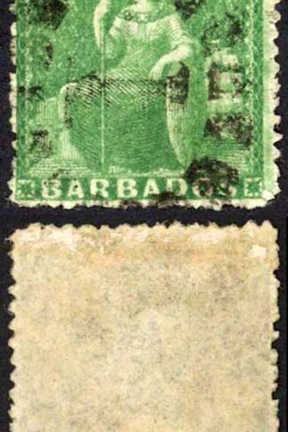 Barbados SG20 (1/2d) Deep Green Rough Perf 14 to 16 No Wmk Cat 50 pounds