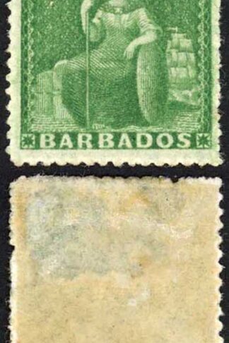 Barbados SG21 (1/2d) Green Rough Perf 14 to 16 No Wmk M/M Cat 30 pounds