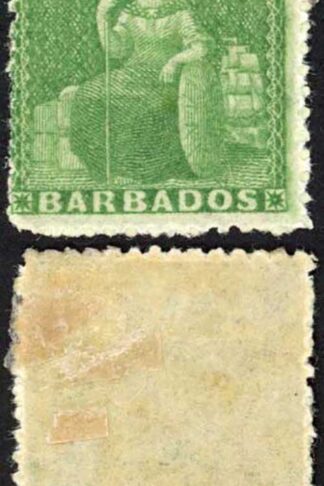 Barbados SG21 (1/2d) Green Rough Perf 14 to 16 No Wmk M/M Cat 30 pounds