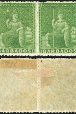 Barbados SG21 (1/2d) Green Rough Perf 14 to 16 No Wmk M/M PAIR Cat 60 pounds