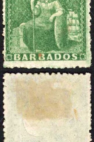 Barbados SG20 (1/2d) Deep Green Rough Perf 14 to 16 No Wmk No Gum Cat 35 pounds