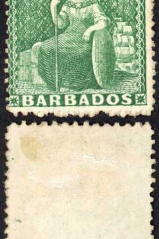 Barbados SG20 (1/2d) Deep Green Rough Perf 14 to 16 No Wmk No Gum Cat 35 pounds