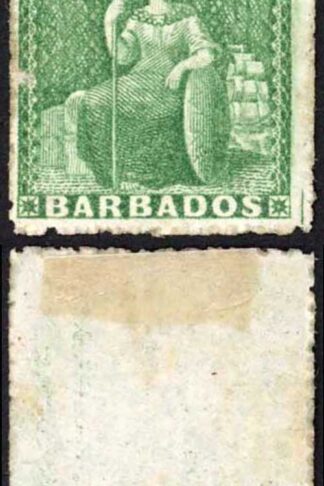 Barbados SG20 (1/2d) Deep Green Rough Perf 14 to 16 No Wmk No Gum Cat 35 pounds