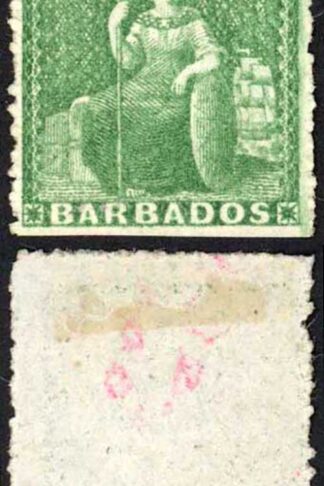 Barbados SG21 (1/2d) Green Rough Perf 14 to 16 No Wmk No Gum Cat 30 pounds