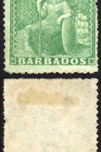 Barbados SG21 (1/2d) Green Rough Perf 14 to 16 No Wmk No Gum Cat 30 pounds