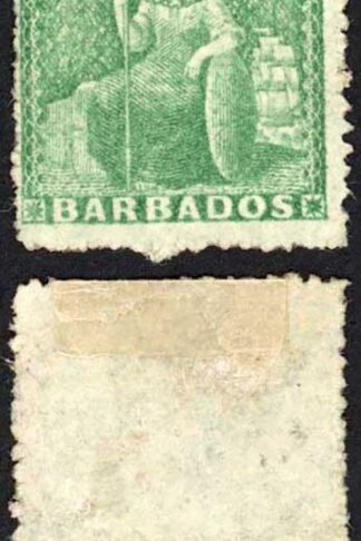 Barbados SG21 (1/2d) Green Rough Perf 14 to 16 No Wmk No Gum Cat 30 pounds