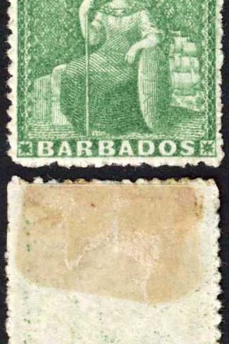 Barbados SG21 (1/2d) Green Rough Perf 14 to 16 No Wmk No Gum Cat 30 pounds