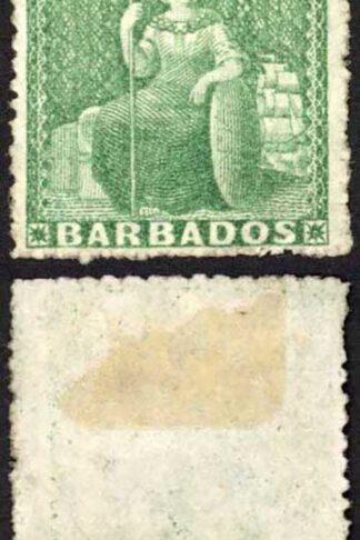 Barbados SG21 (1/2d) Green Rough Perf 14 to 16 No Wmk No Gum Cat 30 pounds