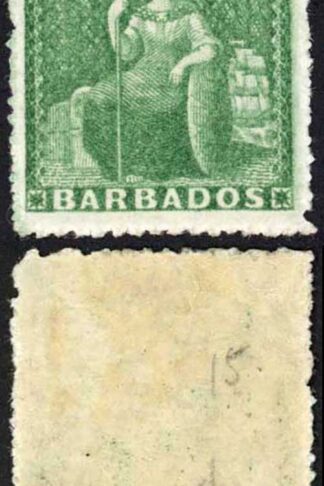 Barbados SG21 (1/2d) Green Rough Perf 14 to 16 No Wmk M/M Cat 30 pounds