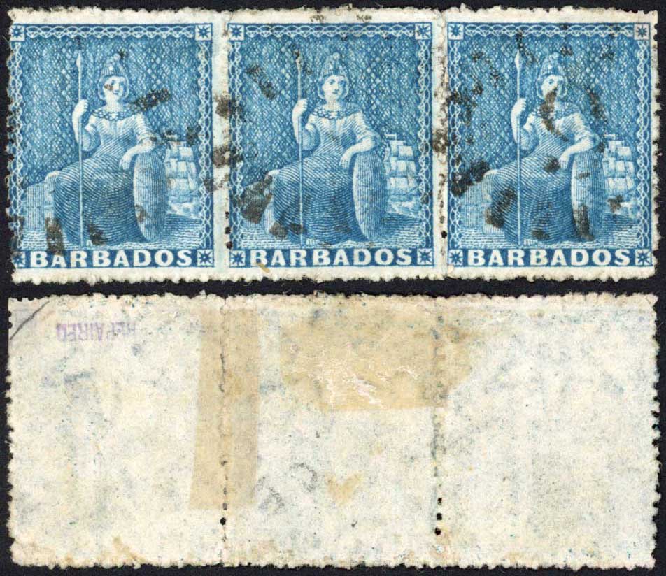 Barbados SG44 (1d) Blue Wmk Large Star Rough Perf 14 to 16 Cat 210++ pounds