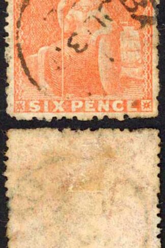 Barbados SG46 6d Orange-vermilion Wmk Large Star Rough Perf 14/16 Cat 90 pounds