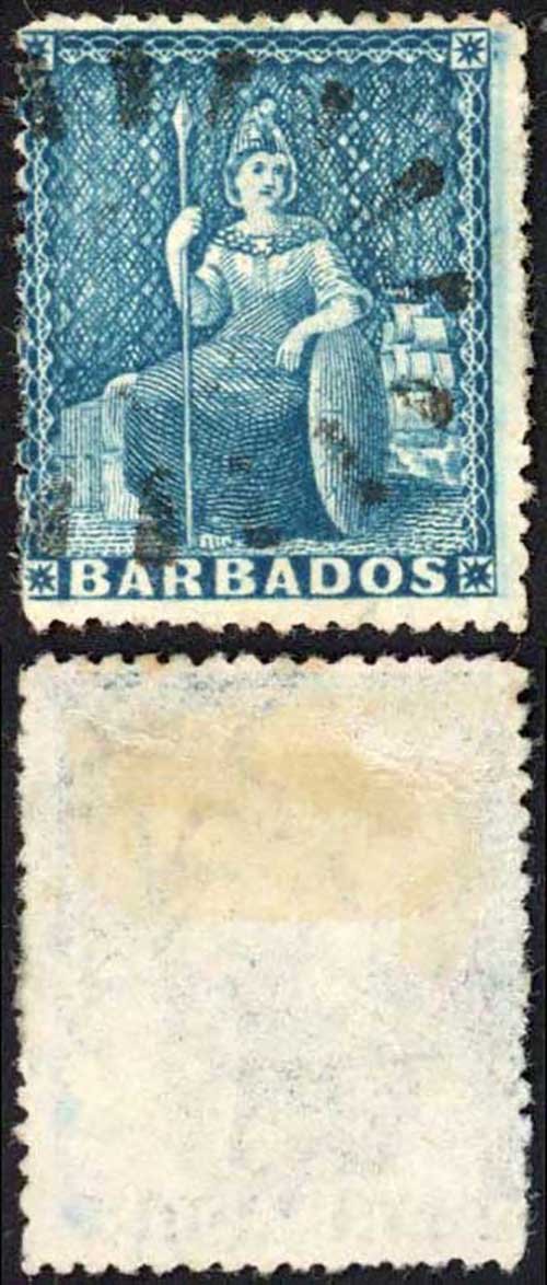 Barbados SG52 (1d) Blue Wmk Small Star Perf 14.5 to 15.5